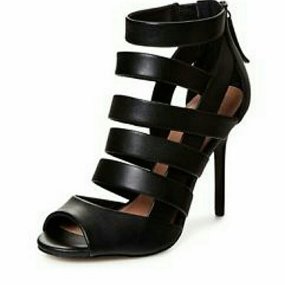 Maiden Lane Black Leather Party Strappy Stilleto Sandal Booties Sz 8 NWB!